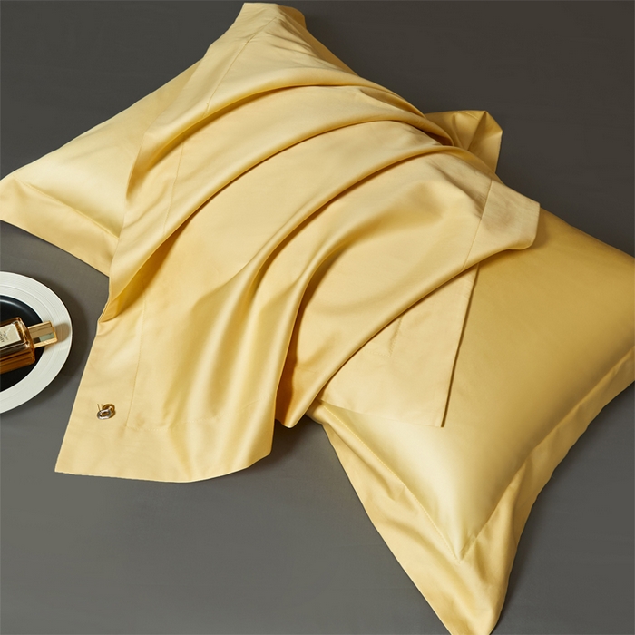 91家纺网 家纺一手货源 找家纺 柔觉家纺 2025新款100支长绒棉A类纯色双拼素色全棉四件套 柠檬黄＆富贵灰