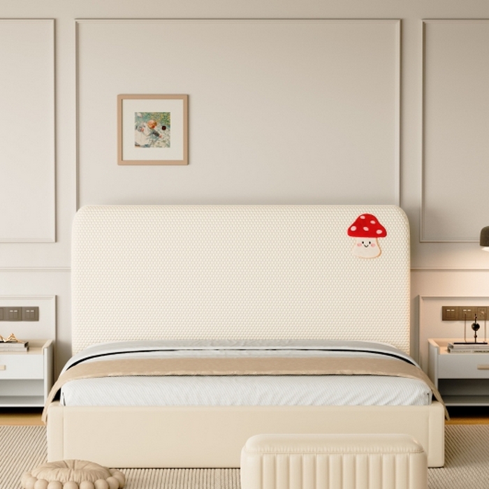 91家纺网 家纺一手货源 找家纺 沐沐家纺 2026新款亲肤舒适冰豆豆床头罩 银白