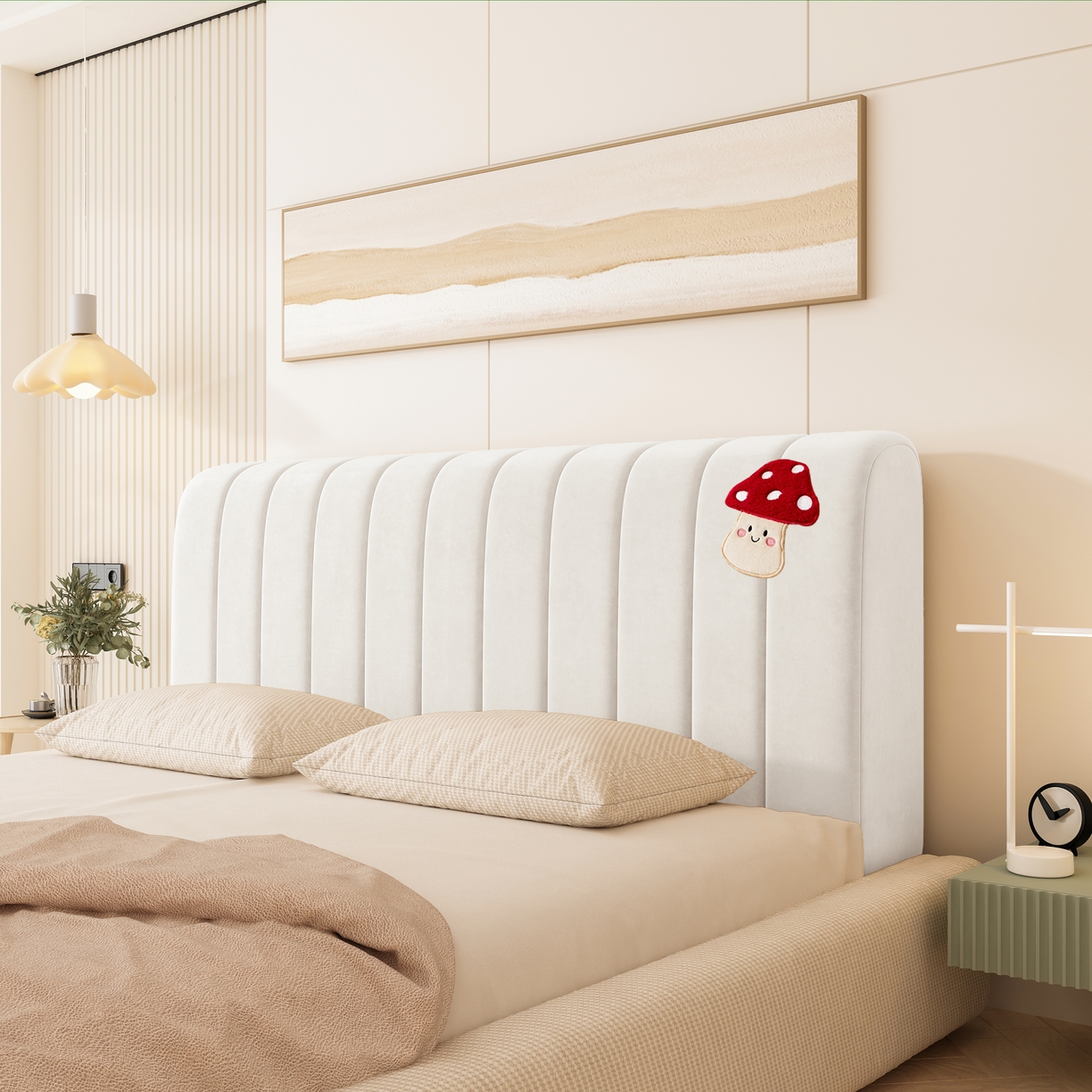 91家纺网 家纺一手货源 找家纺 （总）沐沐家纺 2026新款竖条蘑菇床头罩