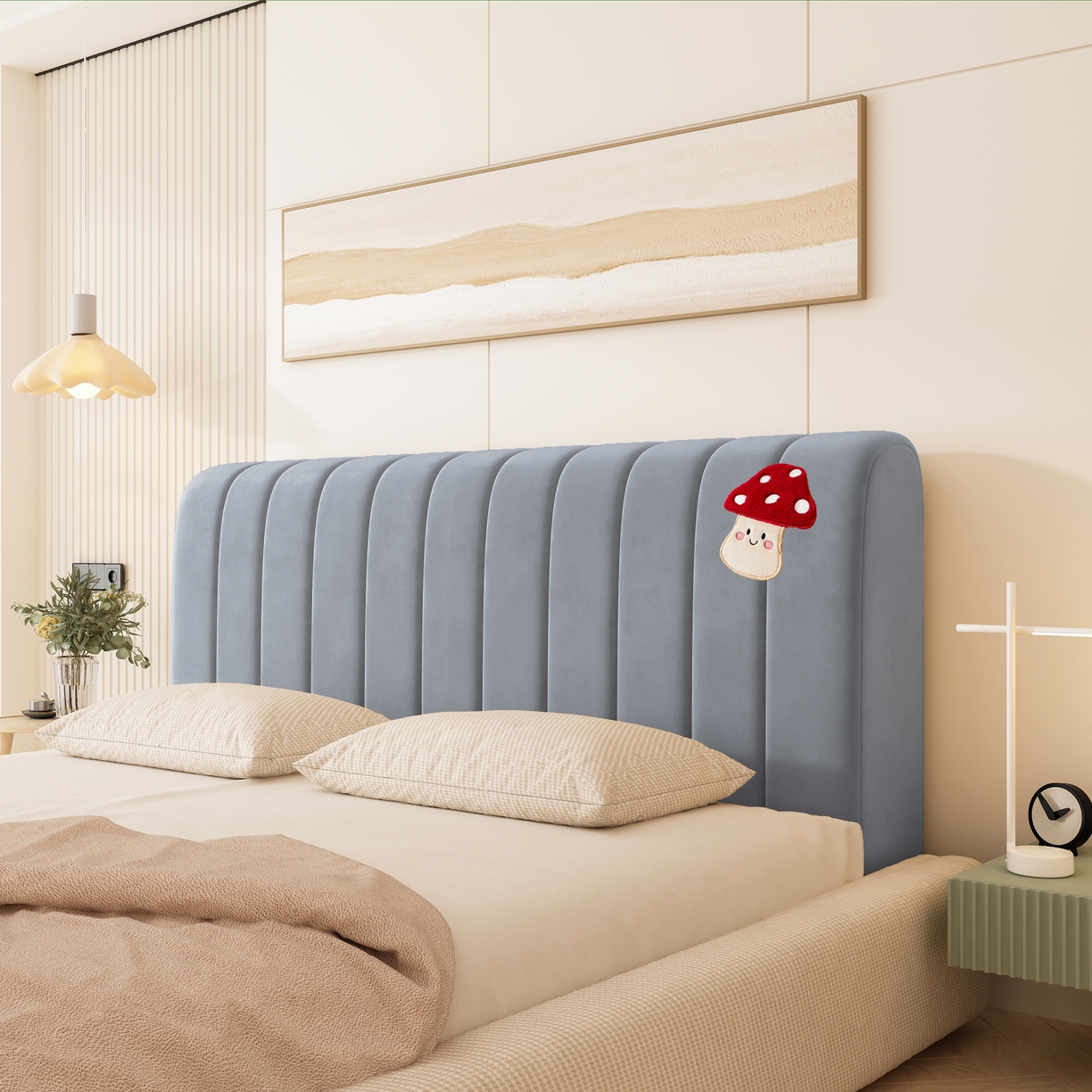 91家纺网 家纺一手货源 找家纺 （总）沐沐家纺 2026新款竖条蘑菇床头罩