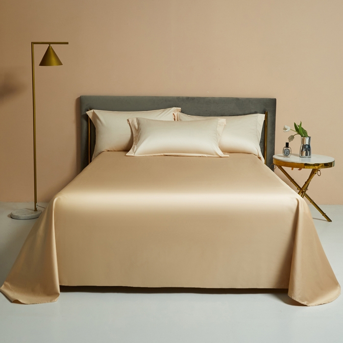 91家纺网 家纺一手货源 找家纺 柔觉家纺 2025新款100支长绒棉A类纯色双拼素色全棉四件套 香草色＆奶酪黄