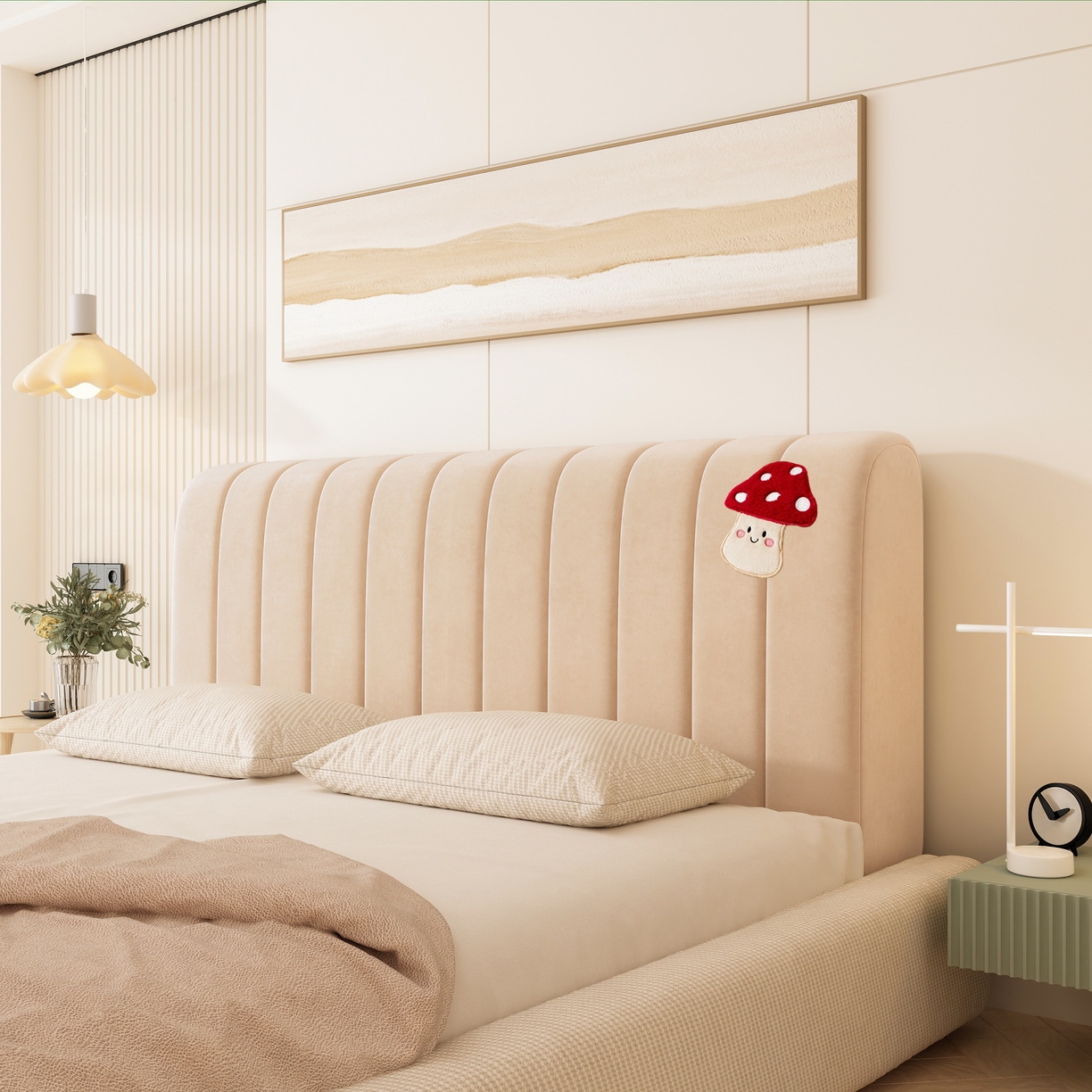 91家纺网 家纺一手货源 找家纺 （总）沐沐家纺 2026新款竖条蘑菇床头罩