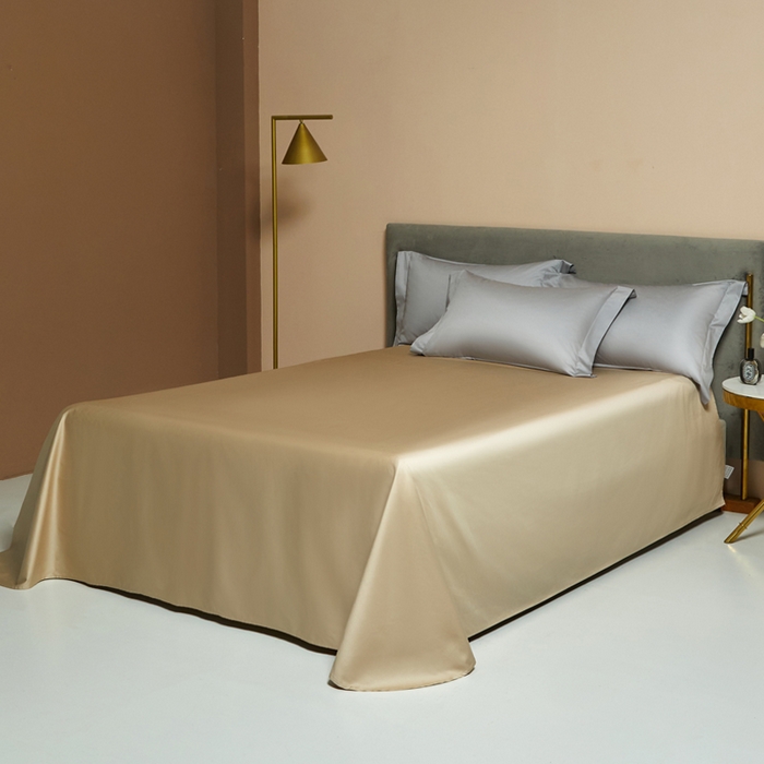 91家纺网 家纺一手货源 找家纺 柔觉家纺 2025新款100支长绒棉A类纯色双拼素色全棉四件套 浅银灰＆香槟金