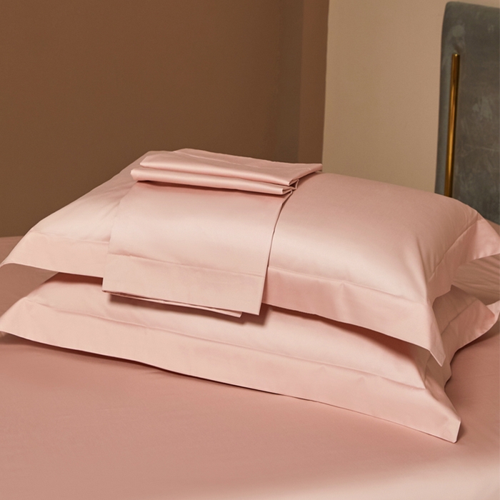 91家纺网 家纺一手货源 找家纺 柔觉家纺 2025新款100支长绒棉A类纯色双拼素色全棉四件套 粉豆沙