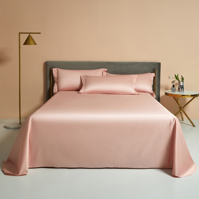 91家纺网 家纺一手货源 找家纺 柔觉家纺 2025新款100支长绒棉A类纯色双拼素色全棉四件套 粉豆沙