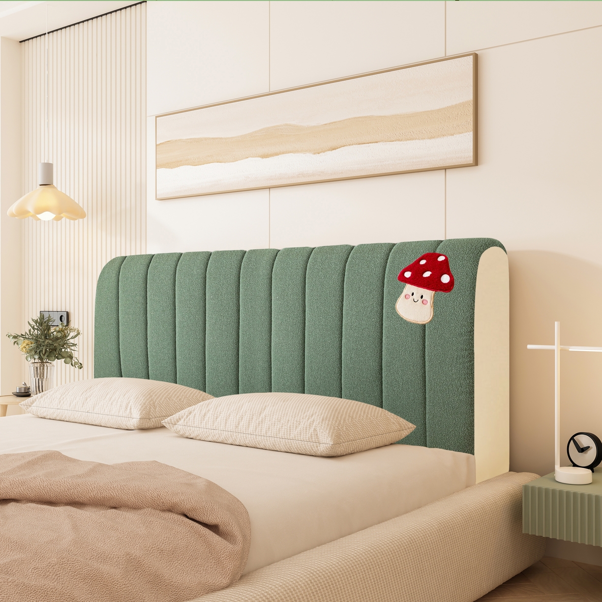 91家纺网 家纺一手货源 找家纺 （总）沐沐家纺 2026新款絮语床头罩加蘑菇