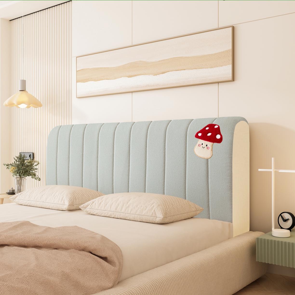 91家纺网 家纺一手货源 找家纺 （总）沐沐家纺 2026新款絮语床头罩加蘑菇