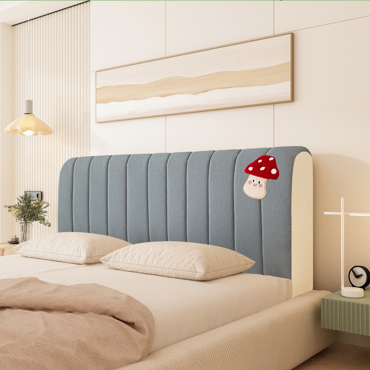 91家纺网 家纺一手货源 找家纺 （总）沐沐家纺 2026新款絮语床头罩加蘑菇