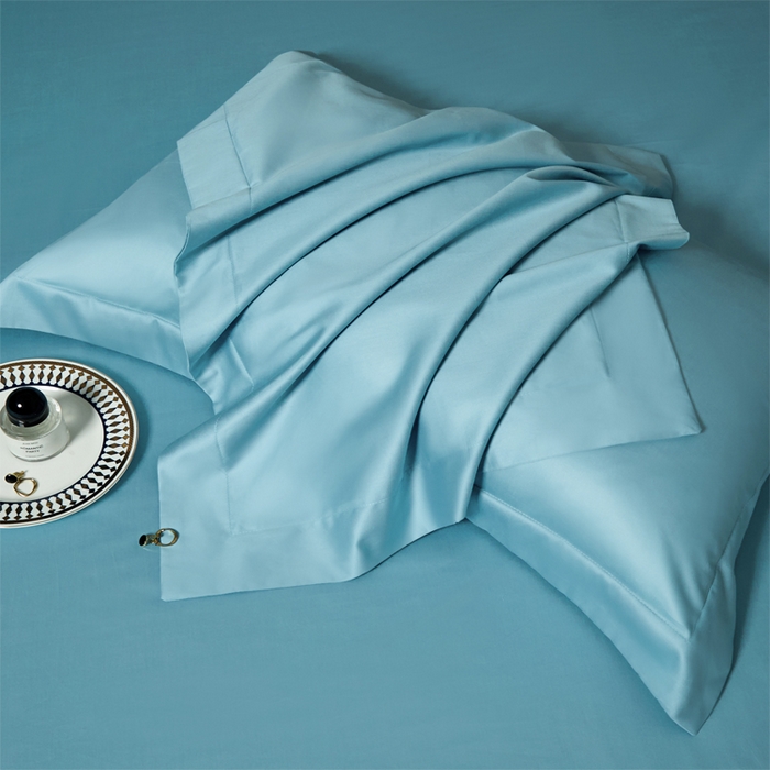 91家纺网 家纺一手货源 找家纺 柔觉家纺 2025新款100支长绒棉A类纯色双拼素色全棉四件套 天空蓝