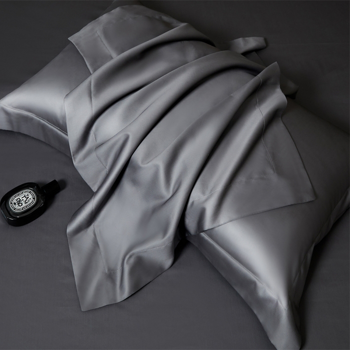 91家纺网 家纺一手货源 找家纺 柔觉家纺 2025新款100支长绒棉A类纯色双拼素色全棉四件套 绅士灰