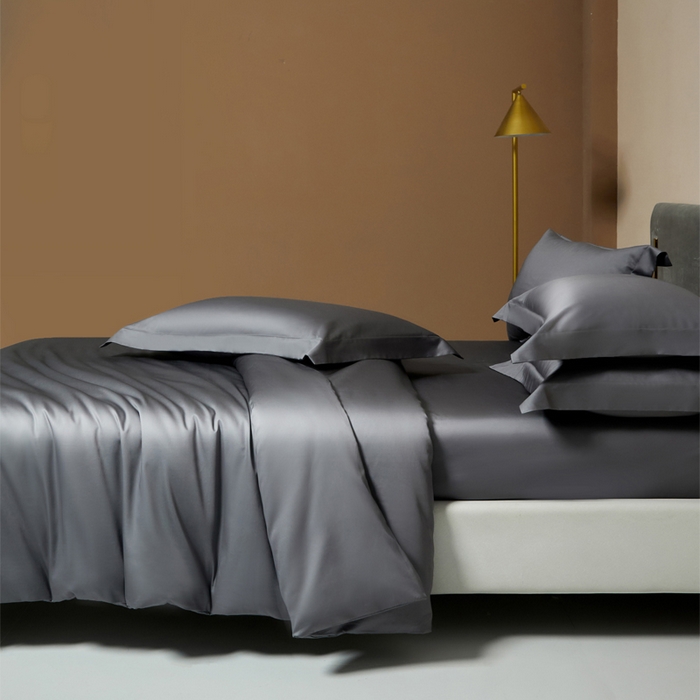 91家纺网 家纺一手货源 找家纺 柔觉家纺 2025新款100支长绒棉A类纯色双拼素色全棉四件套 绅士灰