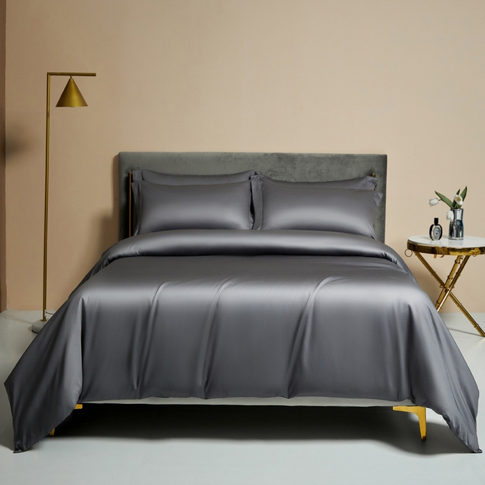 91家纺网 家纺一手货源 找家纺 柔觉家纺 2025新款100支长绒棉A类纯色双拼素色全棉四件套 绅士灰