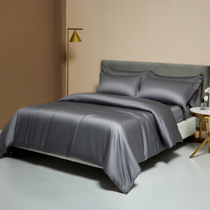 91家纺网 家纺一手货源 找家纺 柔觉家纺 2025新款100支长绒棉A类纯色双拼素色全棉四件套 绅士灰