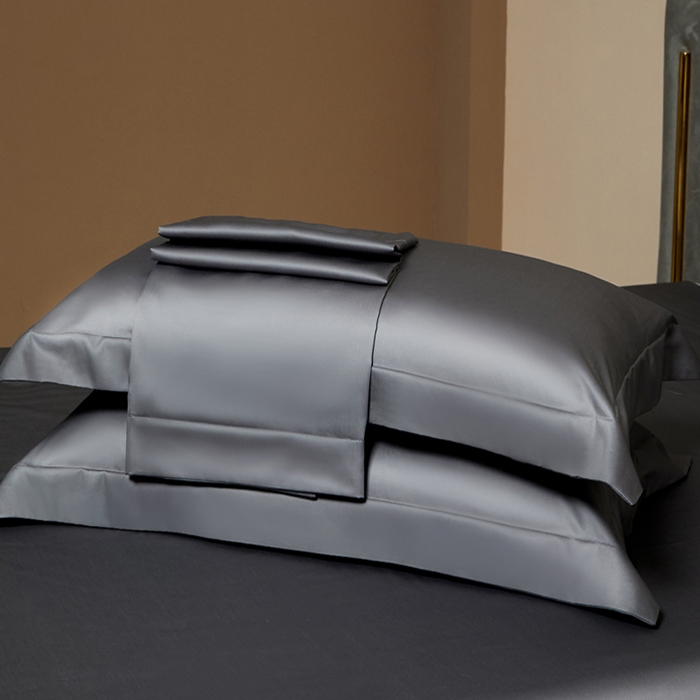 91家纺网 家纺一手货源 找家纺 柔觉家纺 2025新款100支长绒棉A类纯色双拼素色全棉四件套 绅士灰