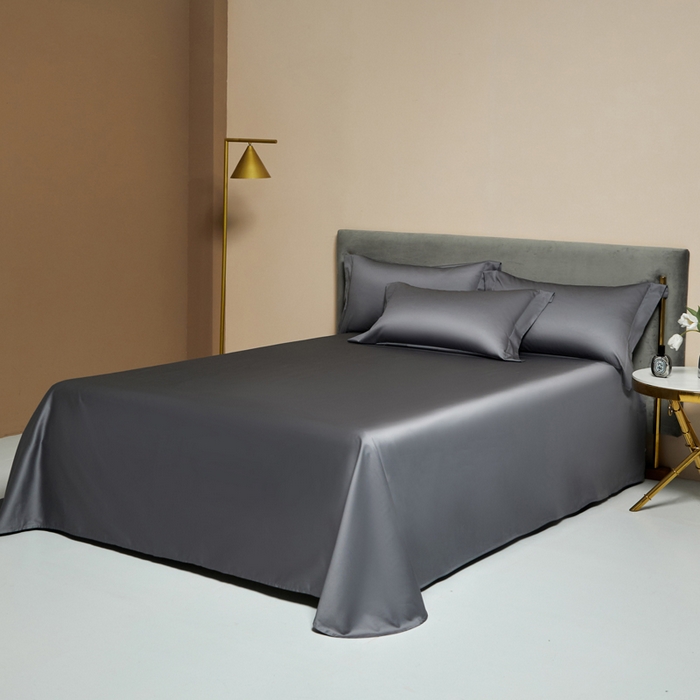 91家纺网 家纺一手货源 找家纺 柔觉家纺 2025新款100支长绒棉A类纯色双拼素色全棉四件套 绅士灰