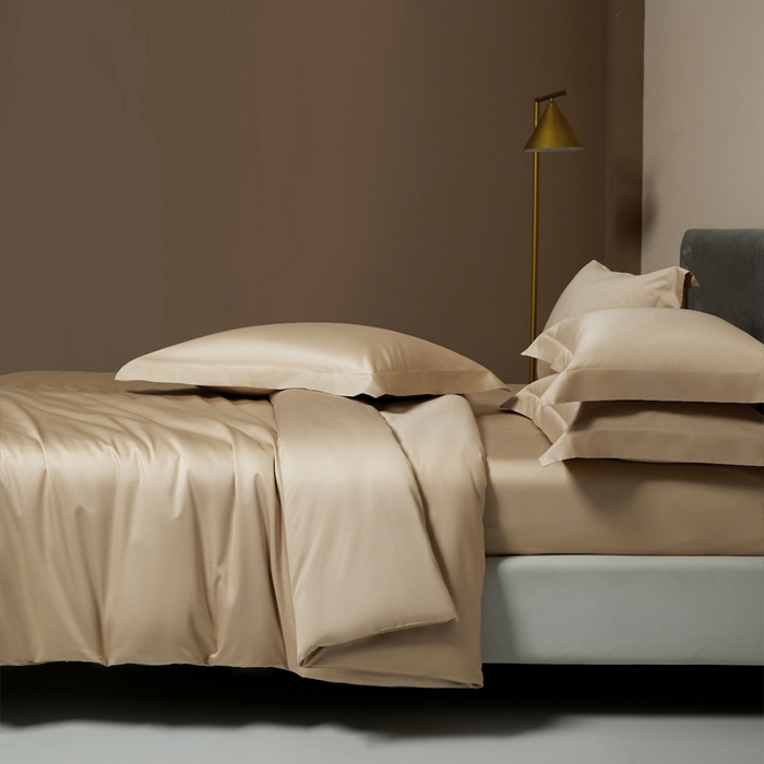 91家纺网 家纺一手货源 找家纺 柔觉家纺 2025新款100支长绒棉A类纯色双拼素色全棉四件套 奶酪黄