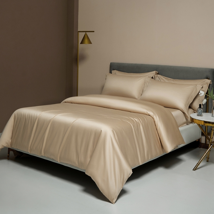 91家纺网 家纺一手货源 找家纺 柔觉家纺 2025新款100支长绒棉A类纯色双拼素色全棉四件套 奶酪黄