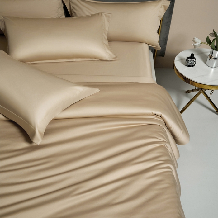 91家纺网 家纺一手货源 找家纺 柔觉家纺 2025新款100支长绒棉A类纯色双拼素色全棉四件套 奶酪黄