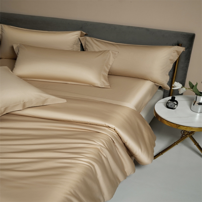 91家纺网 家纺一手货源 找家纺 柔觉家纺 2025新款100支长绒棉A类纯色双拼素色全棉四件套 奶酪黄