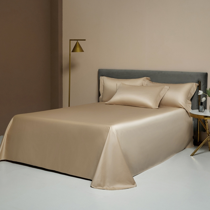 91家纺网 家纺一手货源 找家纺 柔觉家纺 2025新款100支长绒棉A类纯色双拼素色全棉四件套 奶酪黄