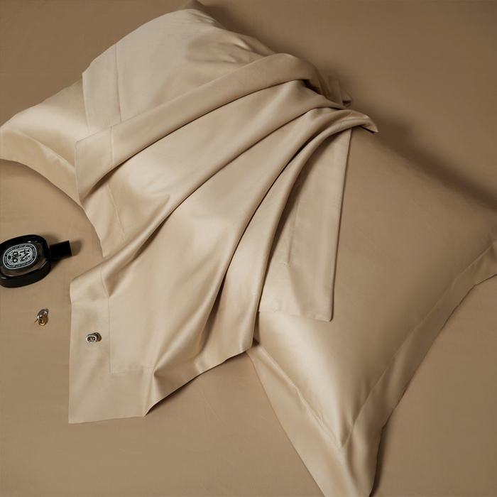 91家纺网 家纺一手货源 找家纺 柔觉家纺 2025新款100支长绒棉A类纯色双拼素色全棉四件套 奶酪黄