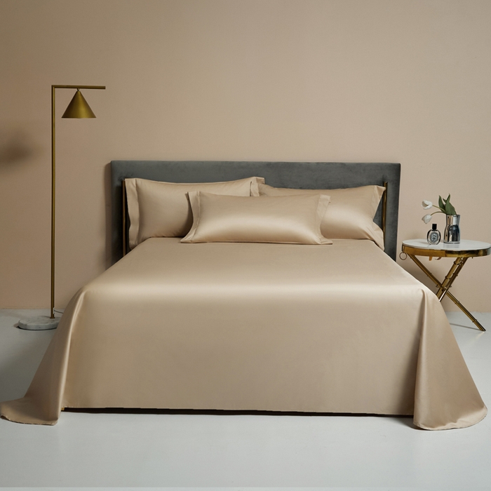 91家纺网 家纺一手货源 找家纺 柔觉家纺 2025新款100支长绒棉A类纯色双拼素色全棉四件套 奶酪黄