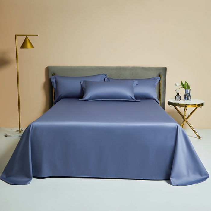 91家纺网 家纺一手货源 找家纺 柔觉家纺 2025新款100支长绒棉A类纯色双拼素色全棉四件套 海蓝迷