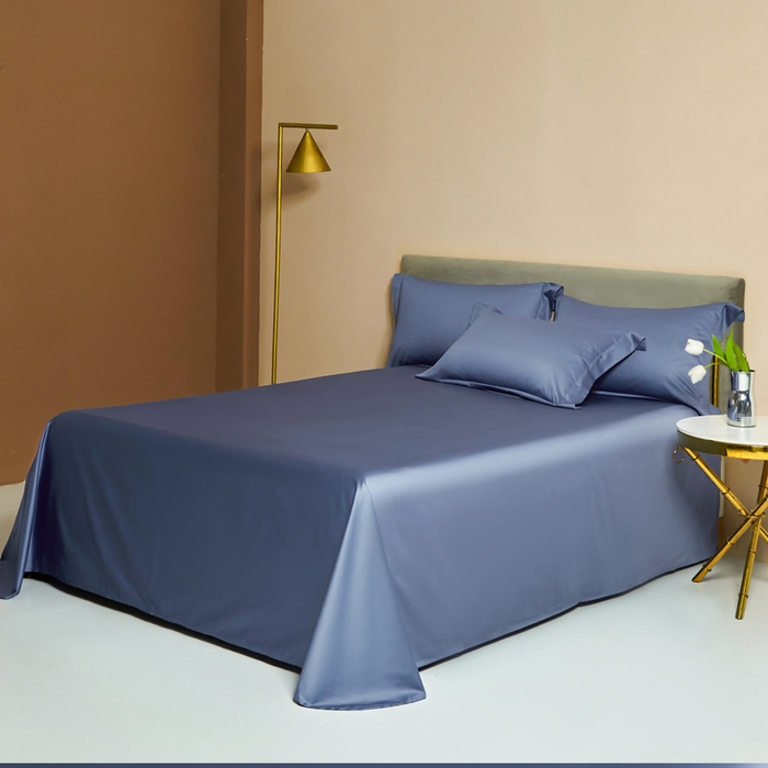 91家纺网 家纺一手货源 找家纺 柔觉家纺 2025新款100支长绒棉A类纯色双拼素色全棉四件套 海蓝迷