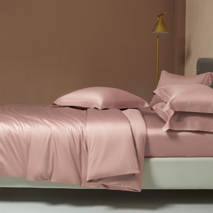 91家纺网 家纺一手货源 找家纺 柔觉家纺 2025新款100支长绒棉A类纯色双拼素色全棉四件套 海棠色