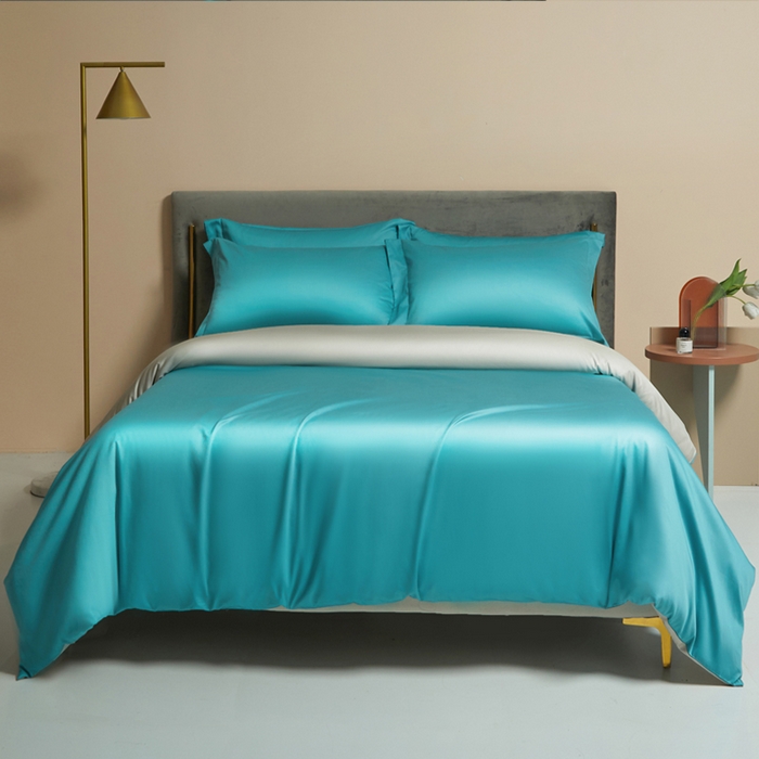 91家纺网 家纺一手货源 找家纺 柔觉家纺 2025新款100支长绒棉A类纯色双拼素色全棉四件套 迈阿密兰＆卡其色