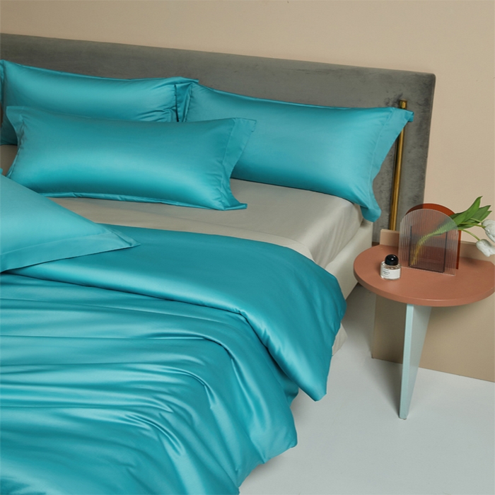 91家纺网 家纺一手货源 找家纺 柔觉家纺 2025新款100支长绒棉A类纯色双拼素色全棉四件套 迈阿密兰＆卡其色