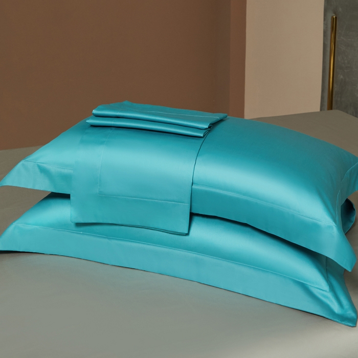 91家纺网 家纺一手货源 找家纺 柔觉家纺 2025新款100支长绒棉A类纯色双拼素色全棉四件套 迈阿密兰＆卡其色