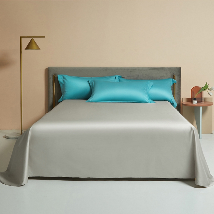 91家纺网 家纺一手货源 找家纺 柔觉家纺 2025新款100支长绒棉A类纯色双拼素色全棉四件套 迈阿密兰＆卡其色