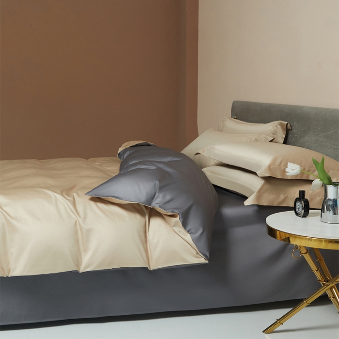 柔觉家纺 2025新款100支长绒棉A类纯色双拼素色全棉四件套 香槟色＆绅士灰