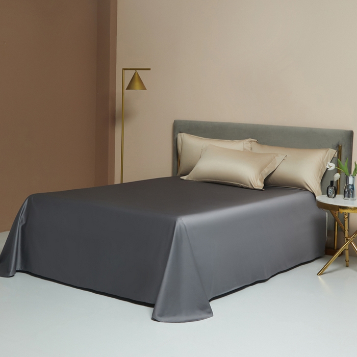 91家纺网 家纺一手货源 找家纺 柔觉家纺 2025新款100支长绒棉A类纯色双拼素色全棉四件套 香槟色＆绅士灰