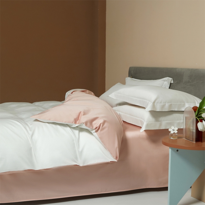 柔觉家纺 2025新款100支长绒棉A类纯色双拼素色全棉四件套 纯洁白＆粉豆沙