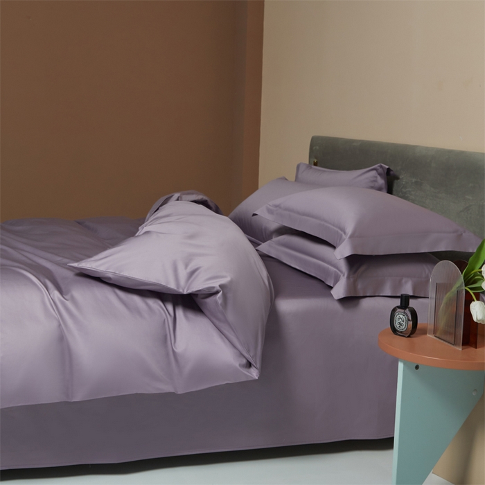 柔觉家纺 2025新款100支长绒棉A类纯色双拼素色全棉四件套 蔷薇紫