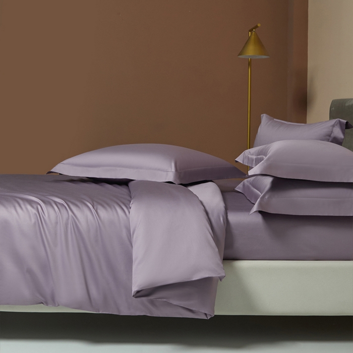 91家纺网 家纺一手货源 找家纺 柔觉家纺 2025新款100支长绒棉A类纯色双拼素色全棉四件套 蔷薇紫