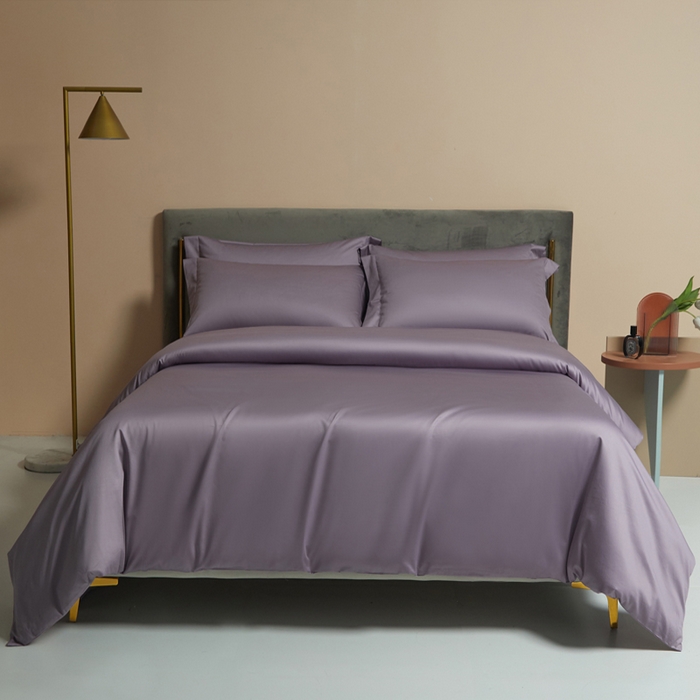 91家纺网 家纺一手货源 找家纺 柔觉家纺 2025新款100支长绒棉A类纯色双拼素色全棉四件套 蔷薇紫