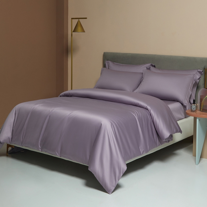 91家纺网 家纺一手货源 找家纺 柔觉家纺 2025新款100支长绒棉A类纯色双拼素色全棉四件套 蔷薇紫