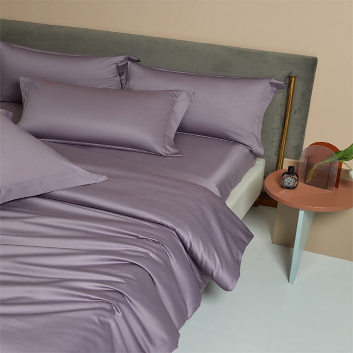 91家纺网 家纺一手货源 找家纺 柔觉家纺 2025新款100支长绒棉A类纯色双拼素色全棉四件套 蔷薇紫