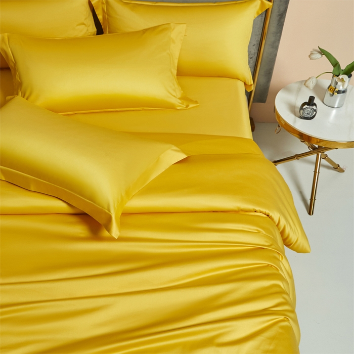 91家纺网 家纺一手货源 找家纺 柔觉家纺 2025新款100支长绒棉A类纯色双拼素色全棉四件套 姜黄