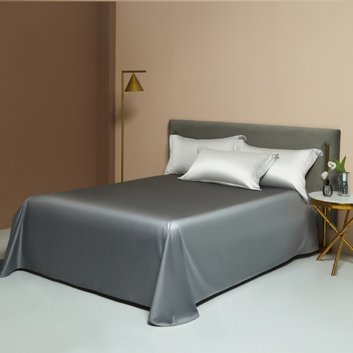 91家纺网 家纺一手货源 找家纺 柔觉家纺 2025新款100支长绒棉A类纯色双拼素色全棉四件套 纯洁白＆富贵灰