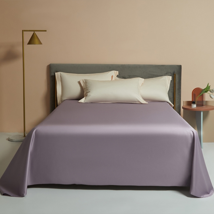 91家纺网 家纺一手货源 找家纺 柔觉家纺 2025新款100支长绒棉A类纯色双拼素色全棉四件套 香草色＆蔷薇紫