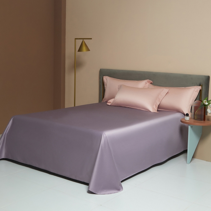 91家纺网 家纺一手货源 找家纺 柔觉家纺 2025新款100支长绒棉A类纯色双拼素色全棉四件套 粉豆沙＆蔷薇紫