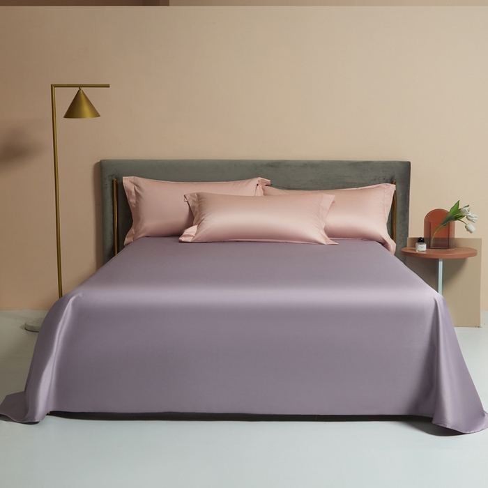 91家纺网 家纺一手货源 找家纺 柔觉家纺 2025新款100支长绒棉A类纯色双拼素色全棉四件套 粉豆沙＆蔷薇紫