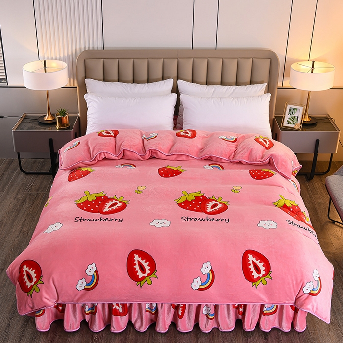 91家纺网 家纺一手货源 找家纺 （总）梦宴2025新款冬季牛奶绒加厚保暖床裙款法兰绒珊瑚绒四件套床上用品--牛奶绒单被套