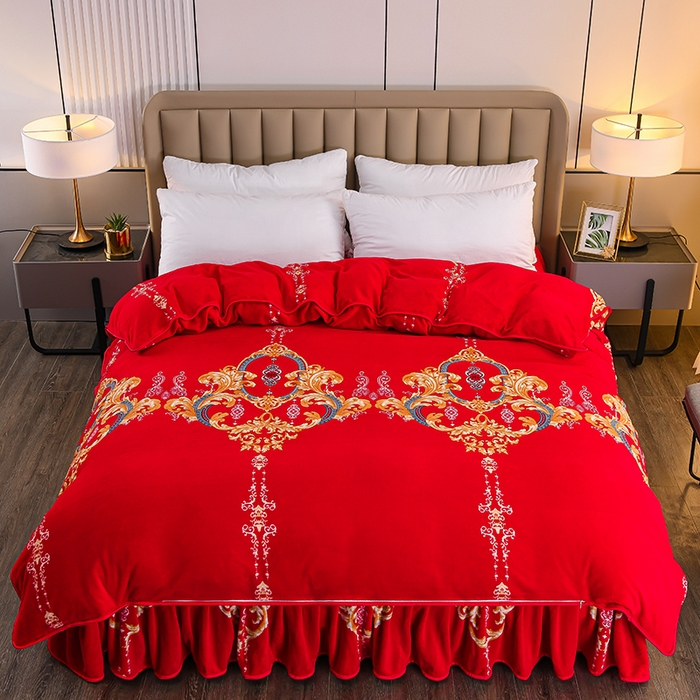 91家纺网 家纺一手货源 找家纺 （总）梦宴2025新款冬季牛奶绒加厚保暖床裙款法兰绒珊瑚绒四件套床上用品--牛奶绒单被套