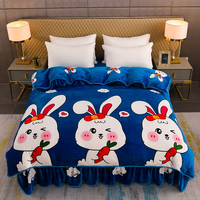 91家纺网 家纺一手货源 找家纺 （总）梦宴2025新款冬季牛奶绒加厚保暖床裙款法兰绒珊瑚绒四件套床上用品--牛奶绒单被套