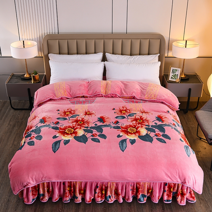 91家纺网 家纺一手货源 找家纺 （总）梦宴2025新款冬季牛奶绒加厚保暖床裙款法兰绒珊瑚绒四件套床上用品--牛奶绒单被套